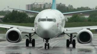 737700 Luxair LXLGS line up take off on wet runway at St Etienne Bouthéon ATCinc [upl. by Demeter]