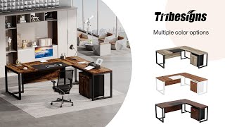 Tribesigns LShaped Desk with Mobile File Cabinet XK00333 workspace interiordesign [upl. by Airdua]