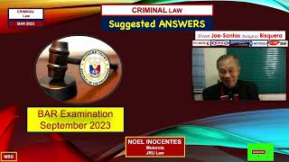 CRIMINAL Law  SUGGESTED ANSWERS  BAR 2023  Dean JoeSantos Balagtas Bisquera [upl. by Ezitram228]