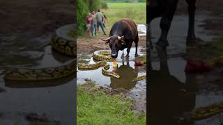 This video is absolutely beyond belief the buffalo actually ate half a python youtubeshorts [upl. by Reagen]