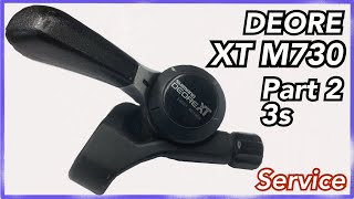 Pt2 Shimano Deore XT M730 3 speed thumb shifter  restore service clean disassembled [upl. by Ilse241]