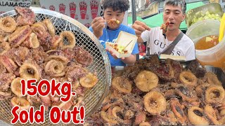 150kg PUSIT SOLD OUT FROM 4PM9PM STREET FOOD CALAMARES PINOY MUKBANG WITH JUST LAFAM [upl. by Aniratak]