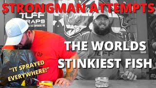 FERMENTED FISH CHALLENGE UK  STRONGMAN TRIES STINKY FISH EATING CHALLENGE [upl. by Irec]