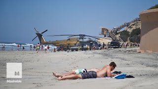 Marines biggest helicopter makes emergency landing in the middle of a beach  Mashable [upl. by Noxin]