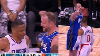 RUSSELL WESTBROOK THROWS BALL AT JOE INGLES JOKINGLY AFTER MOCKED BY HIM [upl. by Aihsal186]