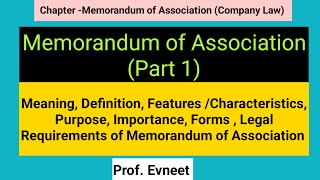 Memorandum of Association Company Law Memorandum of Association  Class 11  in Hindi Part 1 MOA [upl. by Grete]