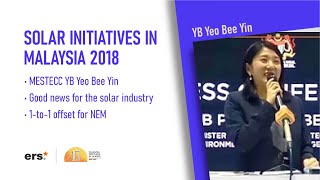 Solar Initiatives In Malaysia By YB Puan Yeo Bee YinMESTECC 2018  News [upl. by Yenobe]