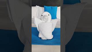 How to make towel folding owl🦉🦉 towel folding bed decorationtowel artviralrb love [upl. by Ynohtnad91]