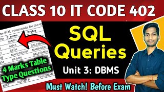 SQL Queries Class 10  Database Management System Important Questions  IT CODE 402  TERM 2 [upl. by Markiv]