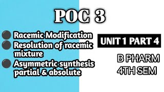 Racemic Modification  Resolution of Racemic mixture  Asymmetric synthesis [upl. by Arianie400]