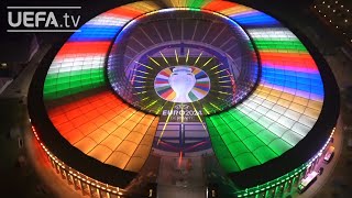 UEFA EURO 2024 logo unveiled with spectacular light show at the Olympiastadion in Berlin [upl. by Atteroc]