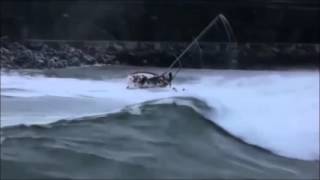 Sailboat capsized by enormous wave entering harbor [upl. by Monjan]