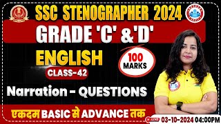 SSC Stenographer 2024  Narration English Class SSC English Classes 2024 Steno Grade C amp D [upl. by Eimarej]