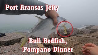 Port Aransas Jetty Fishing Bull Red and Pompano Dinner [upl. by Nylesoj319]