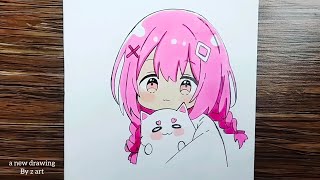 how to draw girl anime step by step for beginners girl anime drawing with colour  anime drawing [upl. by Anida]