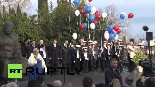 Russia Monument to Stalin Roosevelt and Churchill unveiled in Yalta [upl. by Beauvais]