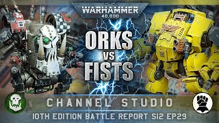 Orks vs Space Marines Imperial Fists Warhammer 40K Battle Report 10th Edition 2000pts [upl. by Ardnuhsor]