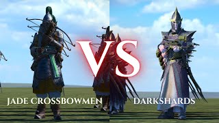 WARHAMMER III Total War  Jade Crossbowmen VS Darkshards [upl. by Allebasi]