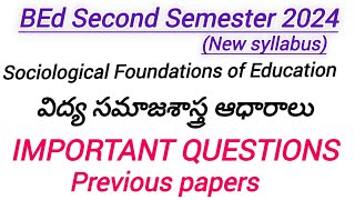 BEd Important questionsSociological Foundations of Education second semimportantquestionbedexam [upl. by Lussi]