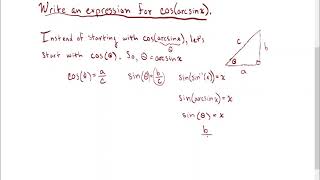 Write Expression for cosarcsin x [upl. by Ahsot]