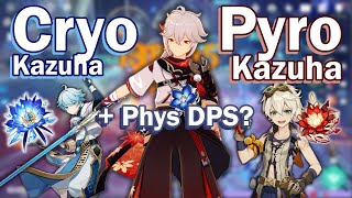 Alternative C0 Kazuha DPS Builds Pyro Kazuha Cryo Kazuha amp Phys Kazuha Pog Team Comps and Builds [upl. by Eimyaj]