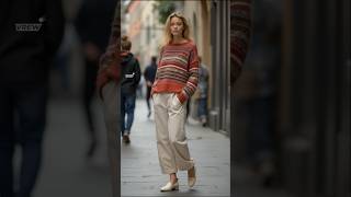 2024 Autumn fall street fashions  stripes sweater amp widelegged trousers styles outfits [upl. by Navar]