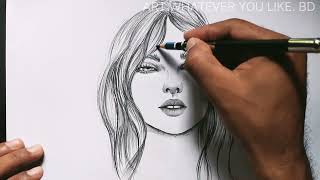 Girl drawing easy  step by step girl drawing  how to draw girl face portrait for beginners [upl. by Rodrich]