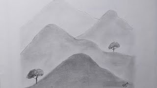 How to Draw a Simple Mountain Landscape for Beginners using Smudging Technique  Easy Nature Art [upl. by Ardnaid]