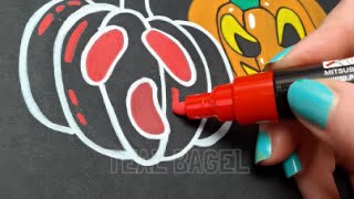 Halloween Art with POSCA spooky pumpkins ASMR [upl. by Kloster]