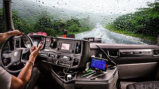 POV Truck Driving Under Heavy Rain  A Truckers Perspective [upl. by Kataway352]