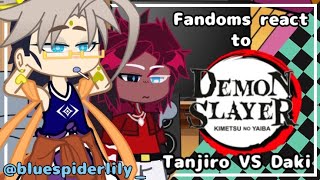 Fandoms react to KNYDemon SlayerTanjiro VS Daki🇲🇽🇺🇸 [upl. by Bertrando]