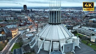 Liverpool England Cathedrals StLuke’s amp Radio City  4k Drone Footage [upl. by Marras]