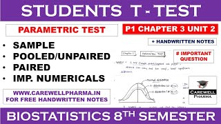 Student t test  Sample pooledunpaired Paired  Parametric Test  P1 ch2 Unit 2  Biostatistics [upl. by Spratt607]