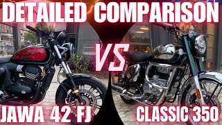 Finally Jawa 42 FJ VS Royal Enfield Classic 350 Side By Side Detailed Seat Height Test Comparison [upl. by Eitsirk]