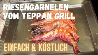 RIESENGARNELEN mit SCHALE auf dem TEPPANYAKI GRILL zubereiten  entdarmen grillen schälen essen [upl. by Ocisnarf]