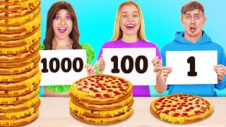 EXTREME 1000 LAYERS OF FOOD CHALLENGE  Giant vs Medium vs Tiny Plate by 123 GO FOOD [upl. by Johnsson]