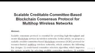 Scalable Creditable Committee Based Blockchain Consensus Protocol for Multihop Wireless Networks [upl. by Innej]