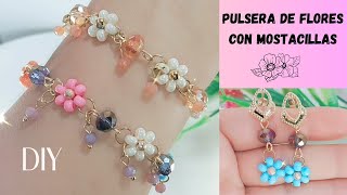 Pulsera de FLORES con MOSTACILLAS FÁCIL🌺 Chaquiras como hacer paso a paso🌺 [upl. by Dav]