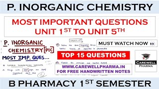 Pharmaceutical Inorganic Chemistry most Important questions 1st semester  Carewell Pharma [upl. by Orecul]