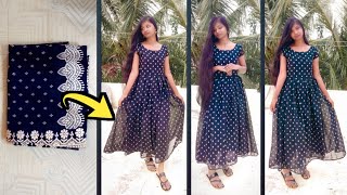 Convert Old Saree into new Dress  Gown  Reuse old Saree [upl. by Fabozzi]