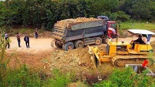 New project Massive Dump Truck 25Ton first Pushing soil With Bulldozer Komatsu D41A Repair Road [upl. by Arbas600]