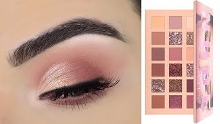 Huda Beauty New Nude Eyeshadow Palette  Soft Eye Makeup Tutorial [upl. by Halstead544]