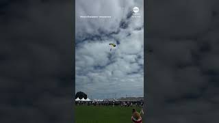 Parachutist lands on woman and child during San Francisco Fleet Week air show news parachute [upl. by Lesh]