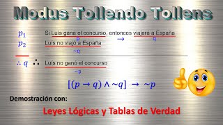 INFERENCIAS LÓGICAS NOTABLES – Ley del MODUS TOLLENDO TOLLENS – ✅ LEYES LÓGICAS y TABLAS DE VERDAD ✅ [upl. by Inod55]