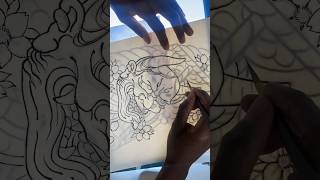 Drawing a Hannya mask using brush tampa painting sumi japanese horimomo tattoo [upl. by Ailahs]