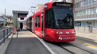 Shoppi Tivoli Livery riding the awesome Limmattalbahn from Schlieren Bahnhof to Micafil [upl. by Dnaleel]