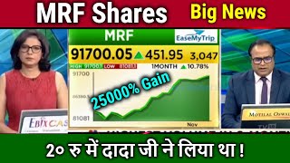 MRF Shares Bought by Grandfather in Rs 20 mrf share latest newsmrf share analysisprice target [upl. by Yoong]