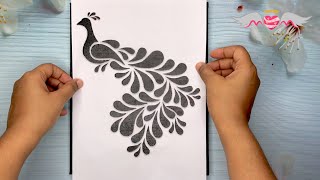 Simple Stencil Painting  Peacock Canvas Painting  How to cut stencil [upl. by Nwahsem]