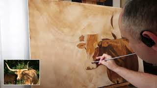 Longhorn Painting in Acrylic  Timelapse [upl. by Latashia401]