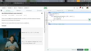 Max distance between repeated element  geeksforgeeks potd programming cpp dsa [upl. by Ydnas]